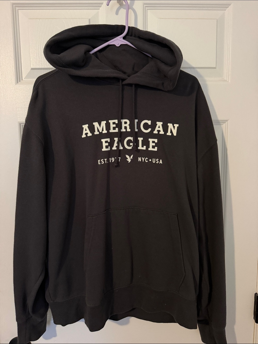 American Eagle Outfitters Black Crewneck Hoodie with White Logo